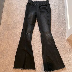 Black stretchy waist distressed bell bottoms
